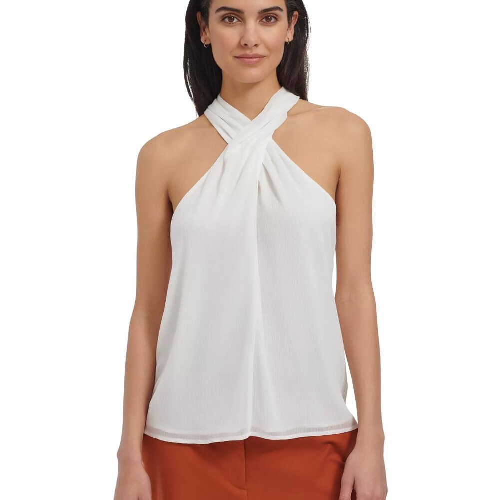 Calvin Klein Women's Crisscross Halter Top White Size S
